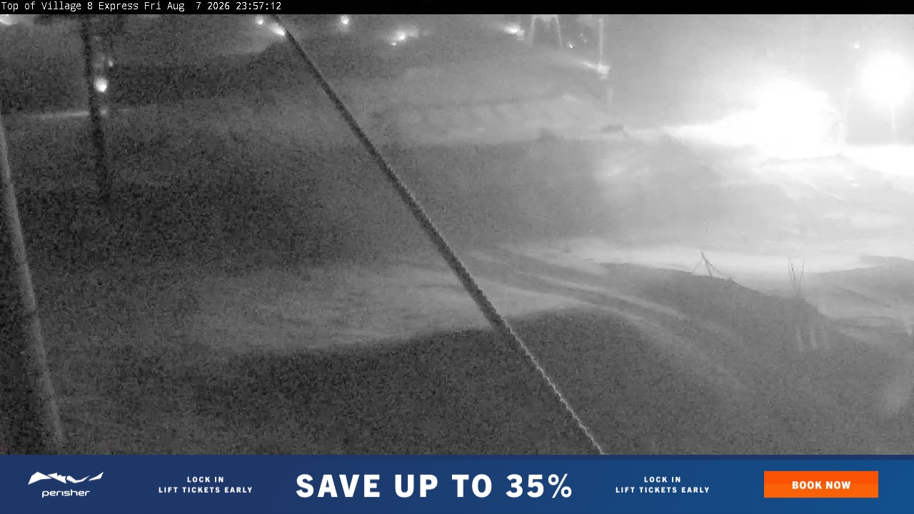 Perisher Village Eight snow cam captured at 7 August 2026 at 11:57 pm AEST