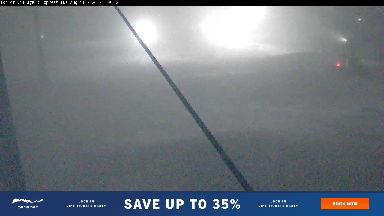 Perisher Village Eight snow cam captured at 11 August 2026 at 11:49 pm AEST