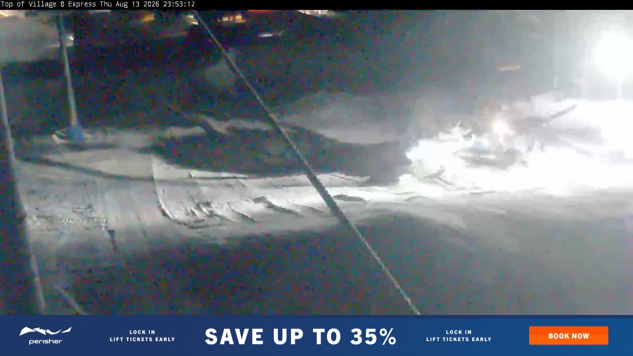Perisher Village Eight snow cam captured at 13 August 2026 at 11:54 pm AEST