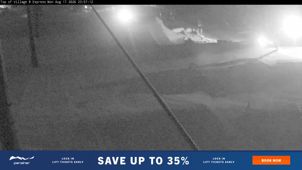 Perisher Village Eight snow cam captured at 17 August 2026 at 11:57 pm AEST