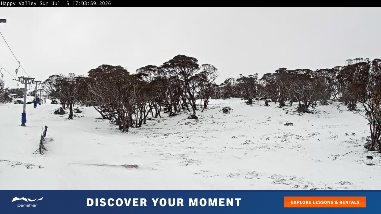 Perisher Happy Valley snow cam captured at 5 July 2026 at 5:08 pm AEST