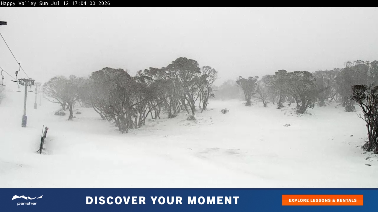 Perisher Happy Valley snow cam captured at 12 July 2026 at 5:14 pm AEST