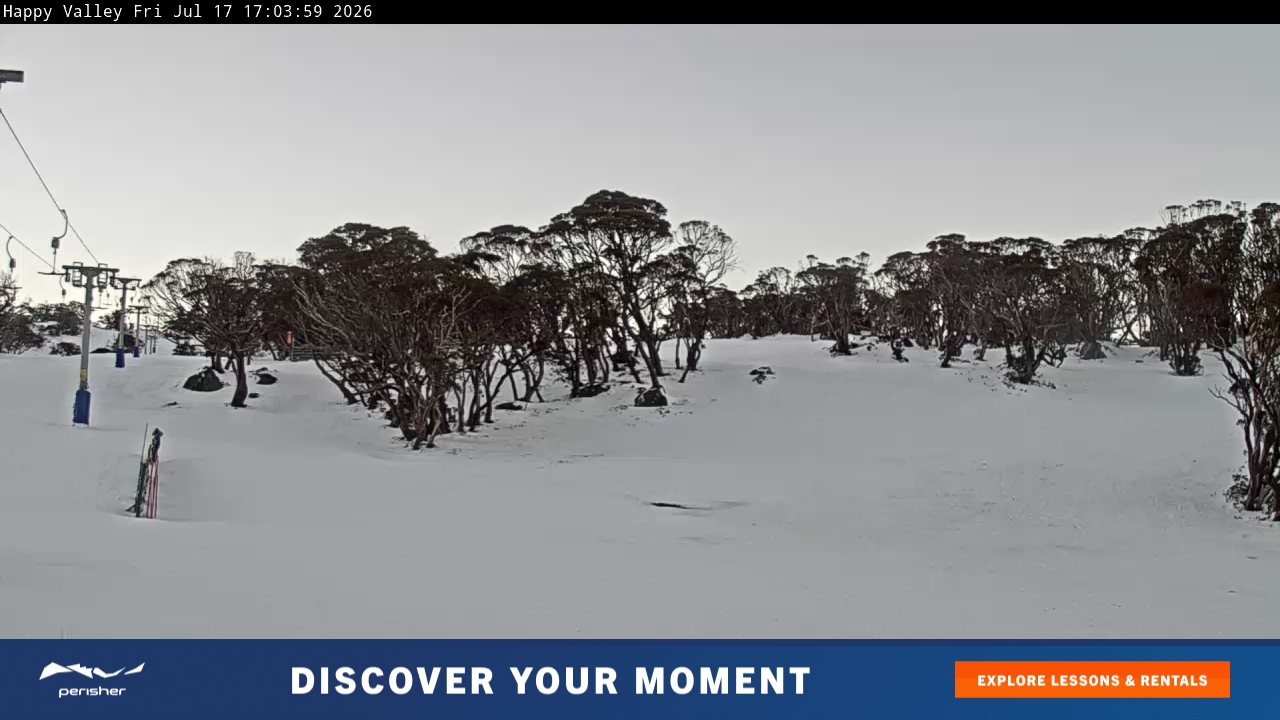 Perisher Happy Valley snow cam captured at 17 July 2026 at 5:09 pm AEST