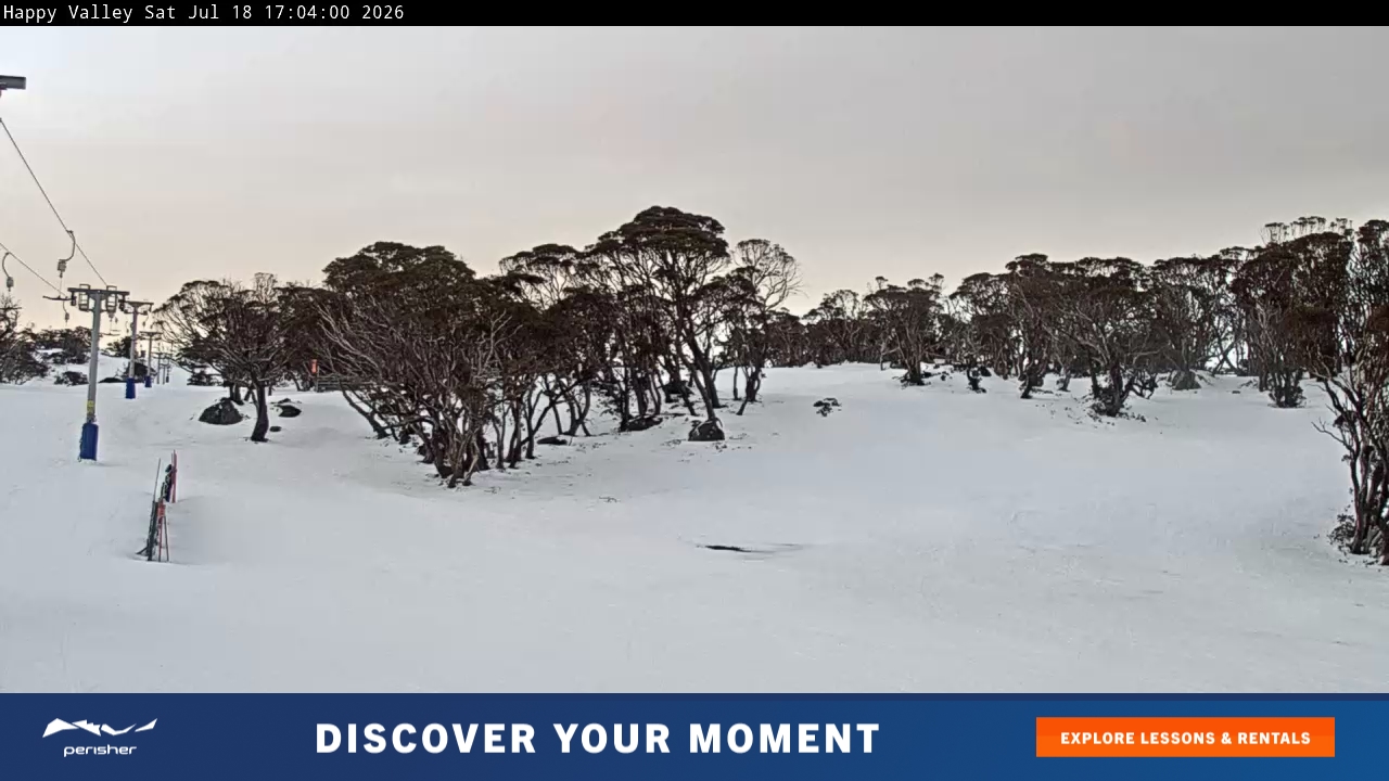 Perisher Happy Valley snow cam captured at 18 July 2026 at 5:10 pm AEST