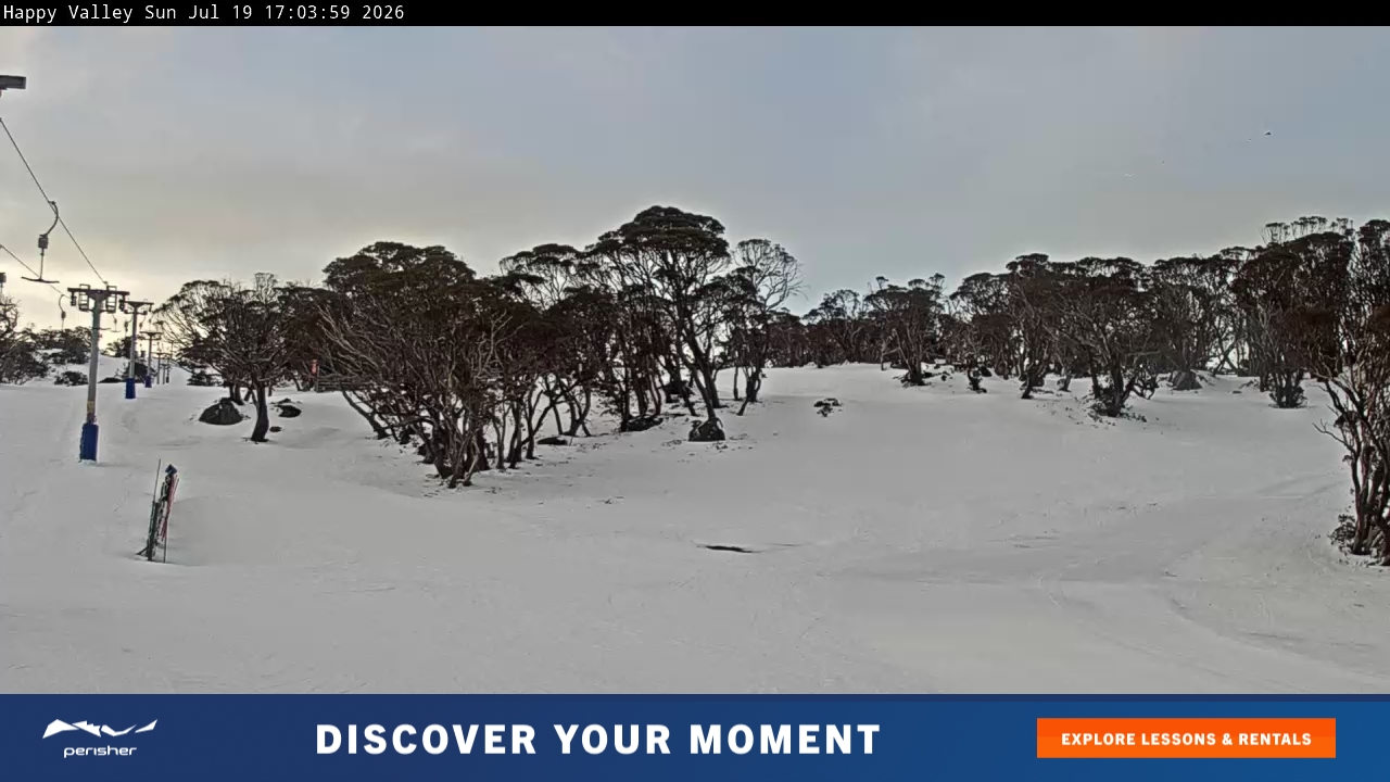 Perisher Happy Valley snow cam captured at 19 July 2026 at 5:11 pm AEST