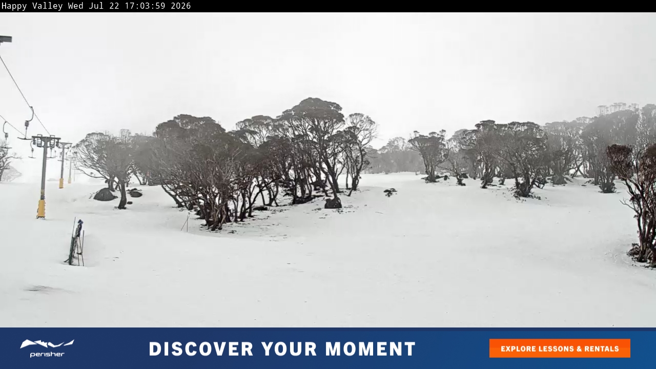Perisher Happy Valley snow cam captured at 22 July 2026 at 5:06 pm AEST