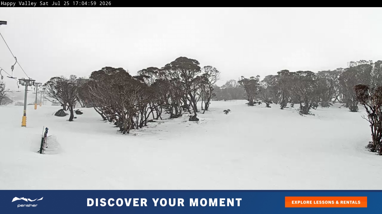 Perisher Happy Valley snow cam captured at 25 July 2026 at 5:11 pm AEST