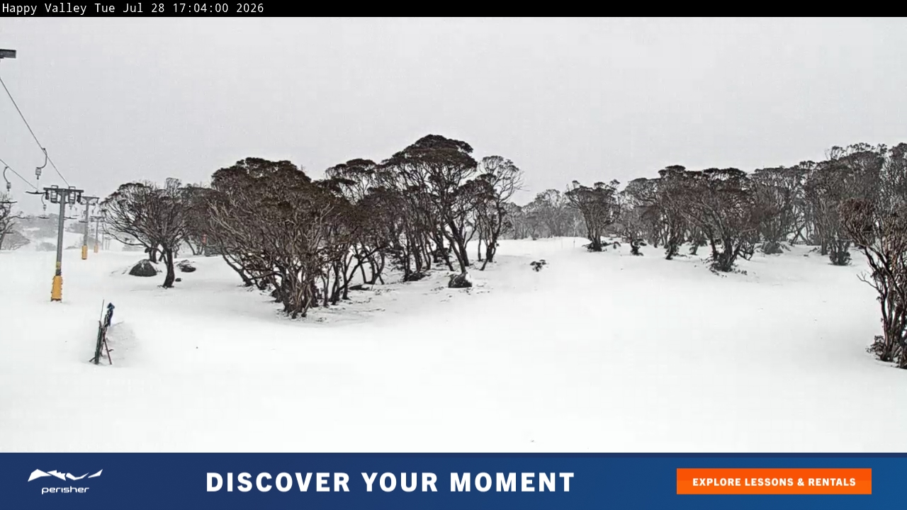 Perisher Happy Valley snow cam captured at 28 July 2026 at 5:14 pm AEST
