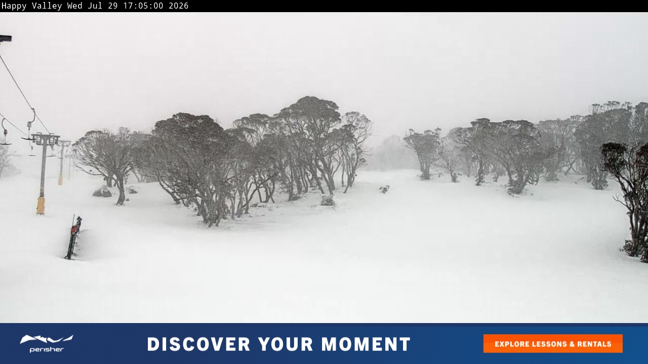 Perisher Happy Valley snow cam captured at 29 July 2026 at 5:15 pm AEST