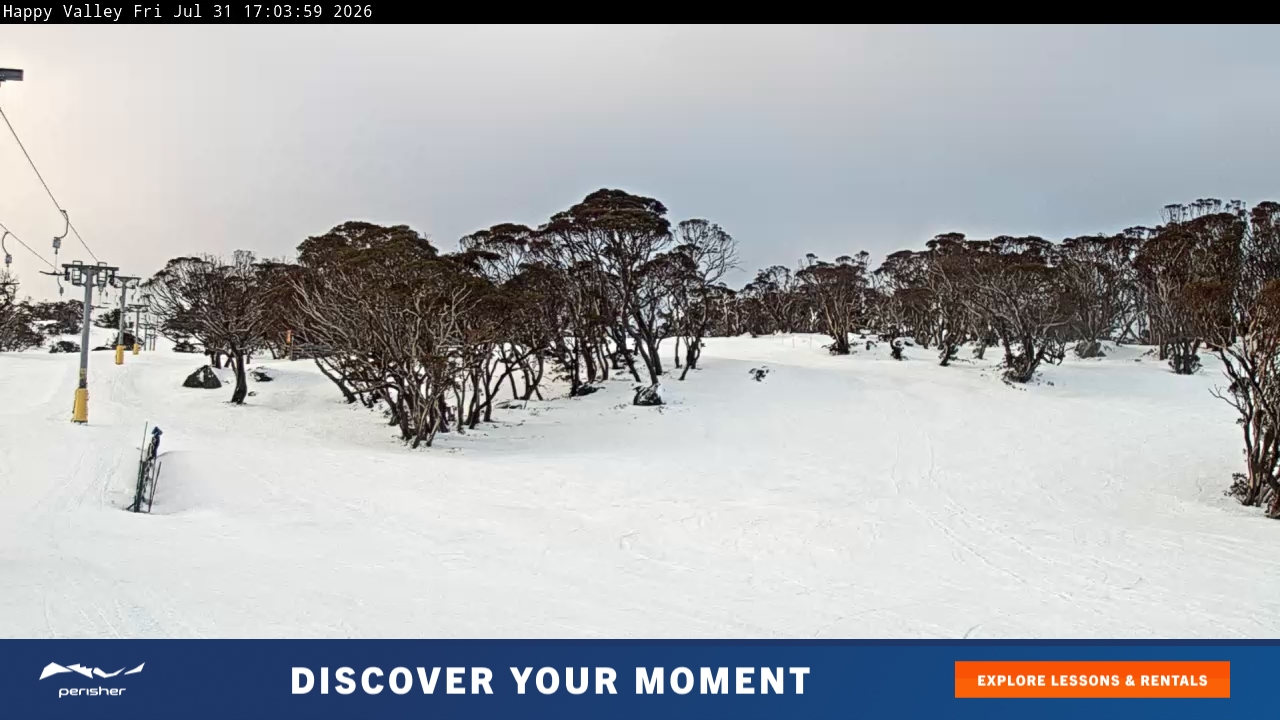 Perisher Happy Valley snow cam captured at 31 July 2026 at 5:06 pm AEST