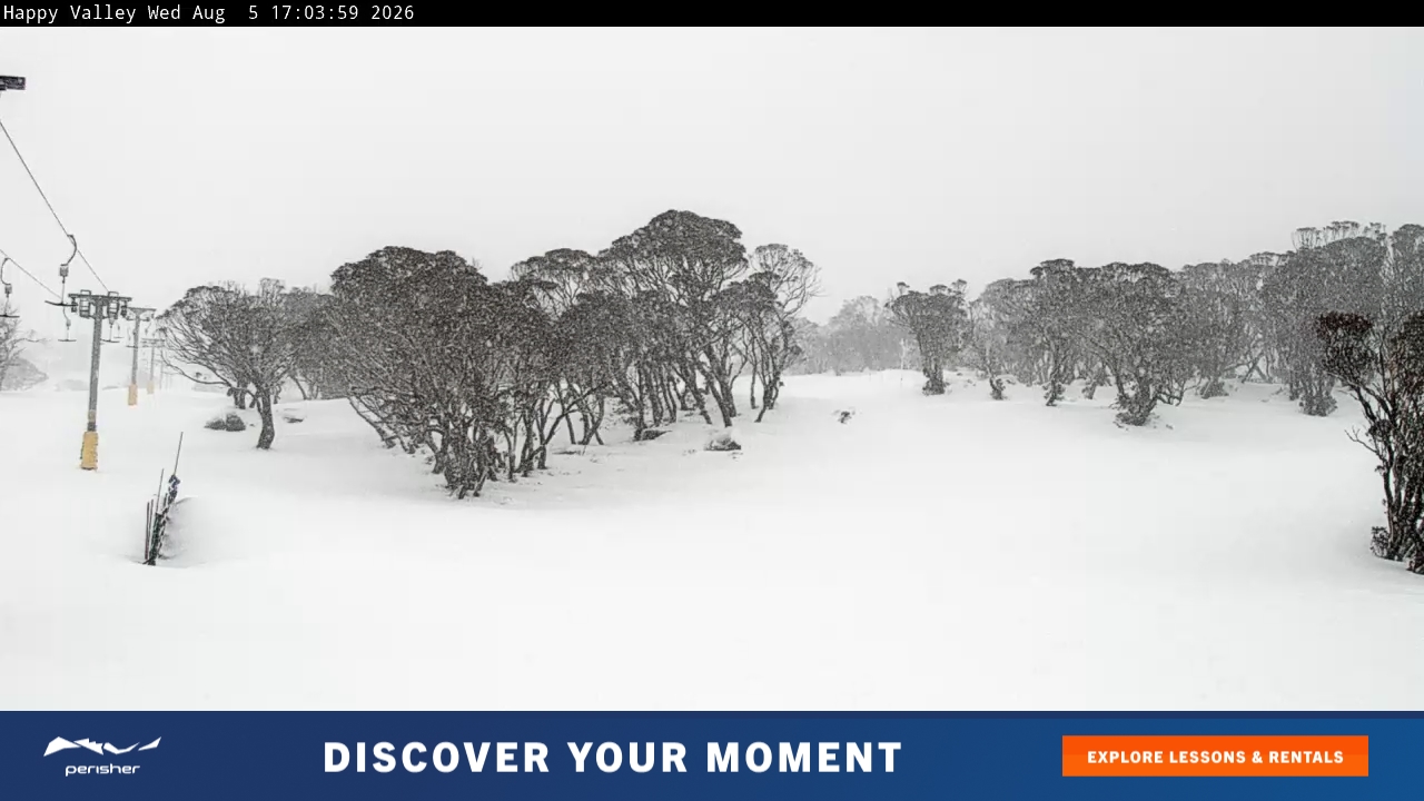 Perisher Happy Valley snow cam captured at 5 August 2026 at 5:08 pm AEST