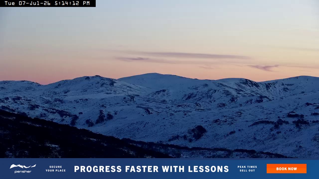Perisher Mt Kosciuszko snow cam captured at 7 July 2026 at 5:21 pm AEST