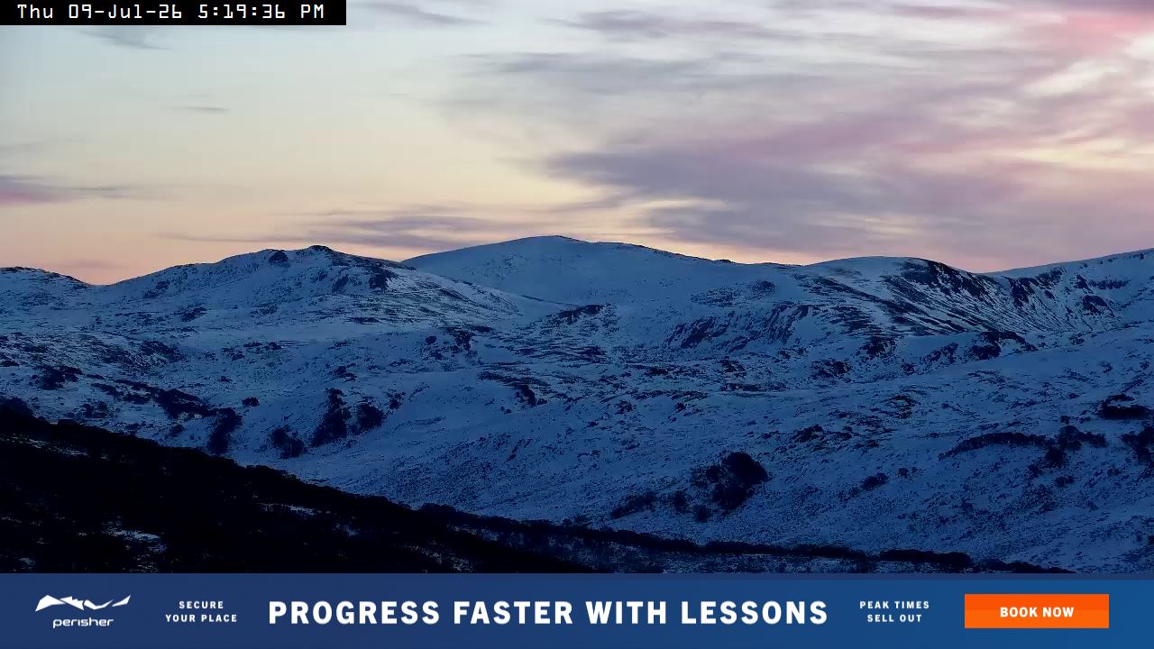 Perisher Mt Kosciuszko snow cam captured at 9 July 2026 at 5:23 pm AEST