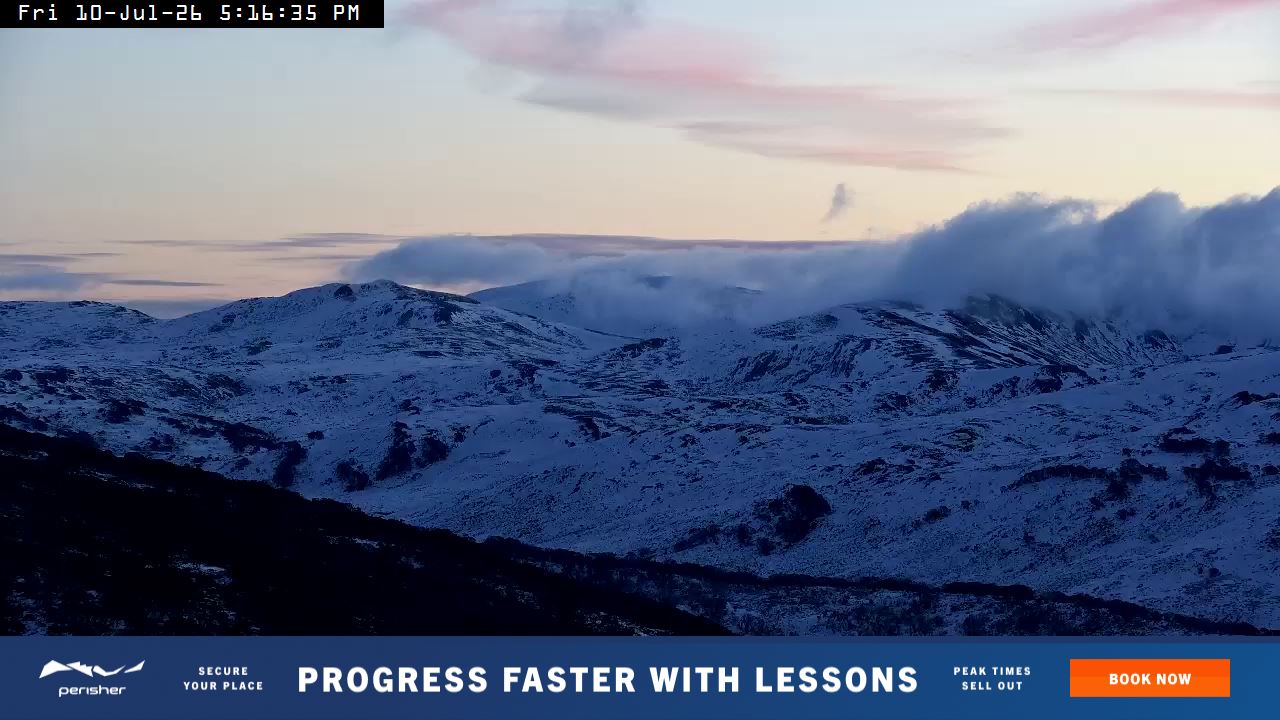 Perisher Mt Kosciuszko snow cam captured at 10 July 2026 at 5:24 pm AEST