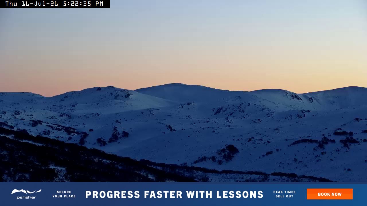 Perisher Mt Kosciuszko snow cam captured at 16 July 2026 at 5:30 pm AEST