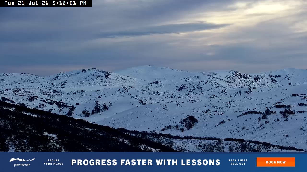 Perisher Mt Kosciuszko snow cam captured at 21 July 2026 at 5:27 pm AEST