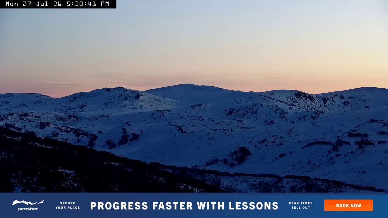 Perisher Mt Kosciuszko snow cam captured at 27 July 2026 at 5:34 pm AEST