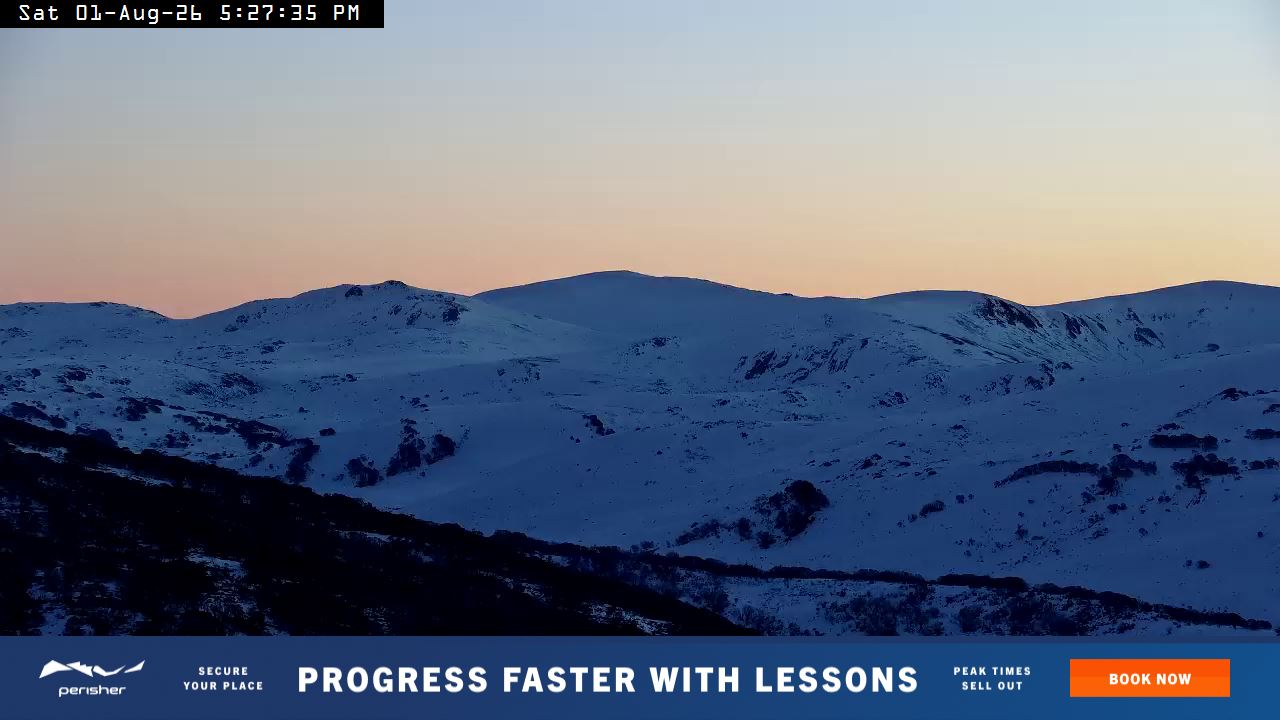 Perisher Mt Kosciuszko snow cam captured at 1 August 2026 at 5:30 pm AEST