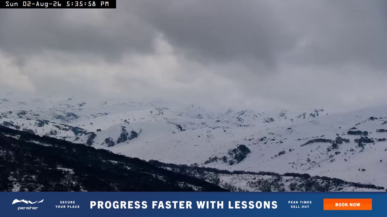Perisher Mt Kosciuszko snow cam captured at 2 August 2026 at 5:38 pm AEST
