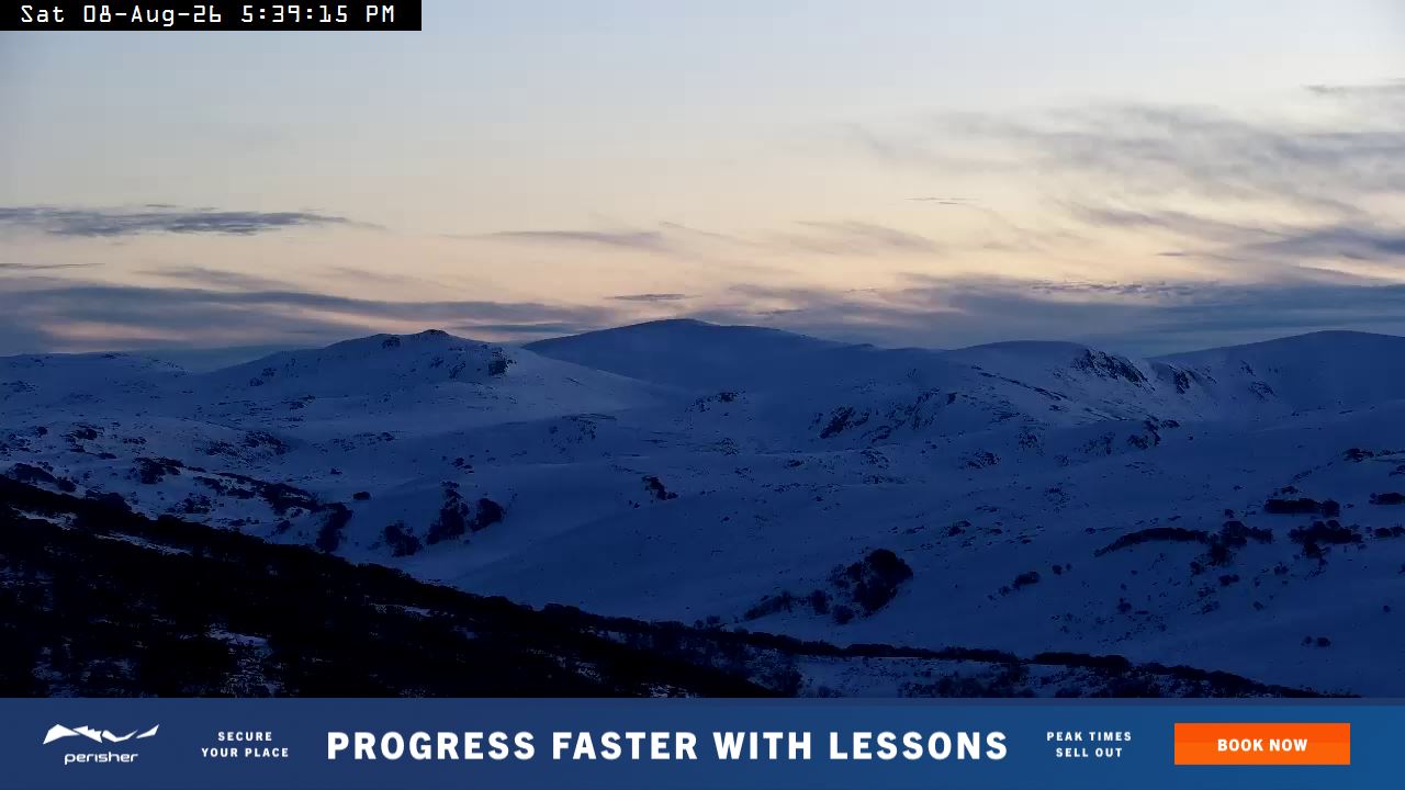 Perisher Mt Kosciuszko snow cam captured at 8 August 2026 at 5:45 pm AEST