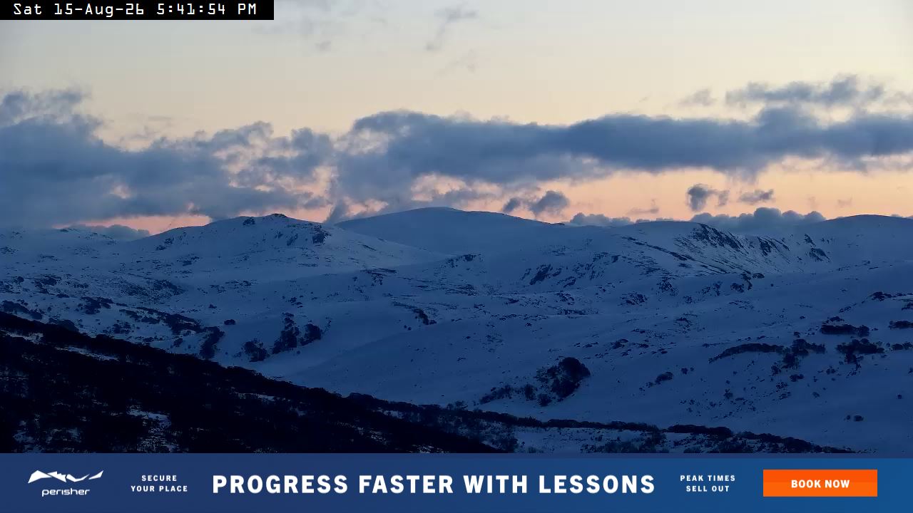Perisher Mt Kosciuszko snow cam captured at 15 August 2026 at 5:42 pm AEST