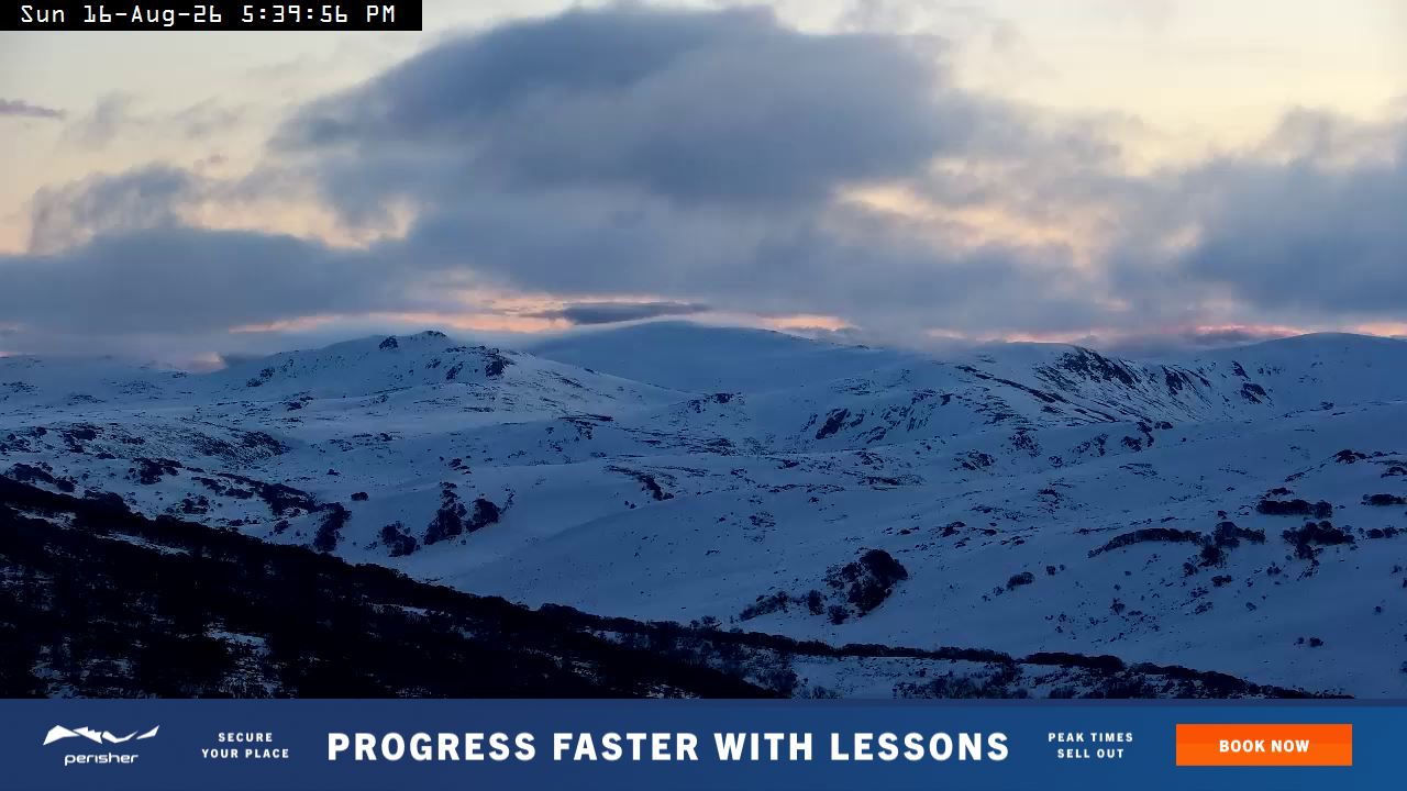 Perisher Mt Kosciuszko snow cam captured at 16 August 2026 at 5:43 pm AEST