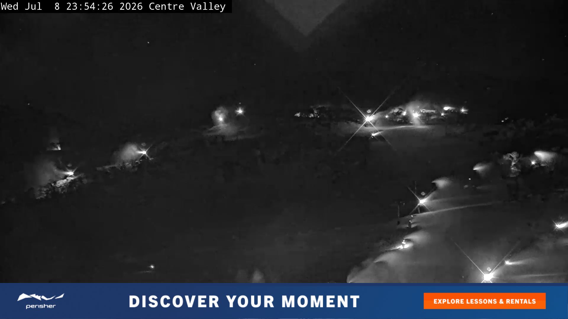 Perisher Centre Valley and Mt Perisher snow cam captured at 8 July 2026 at 11:58 pm AEST
