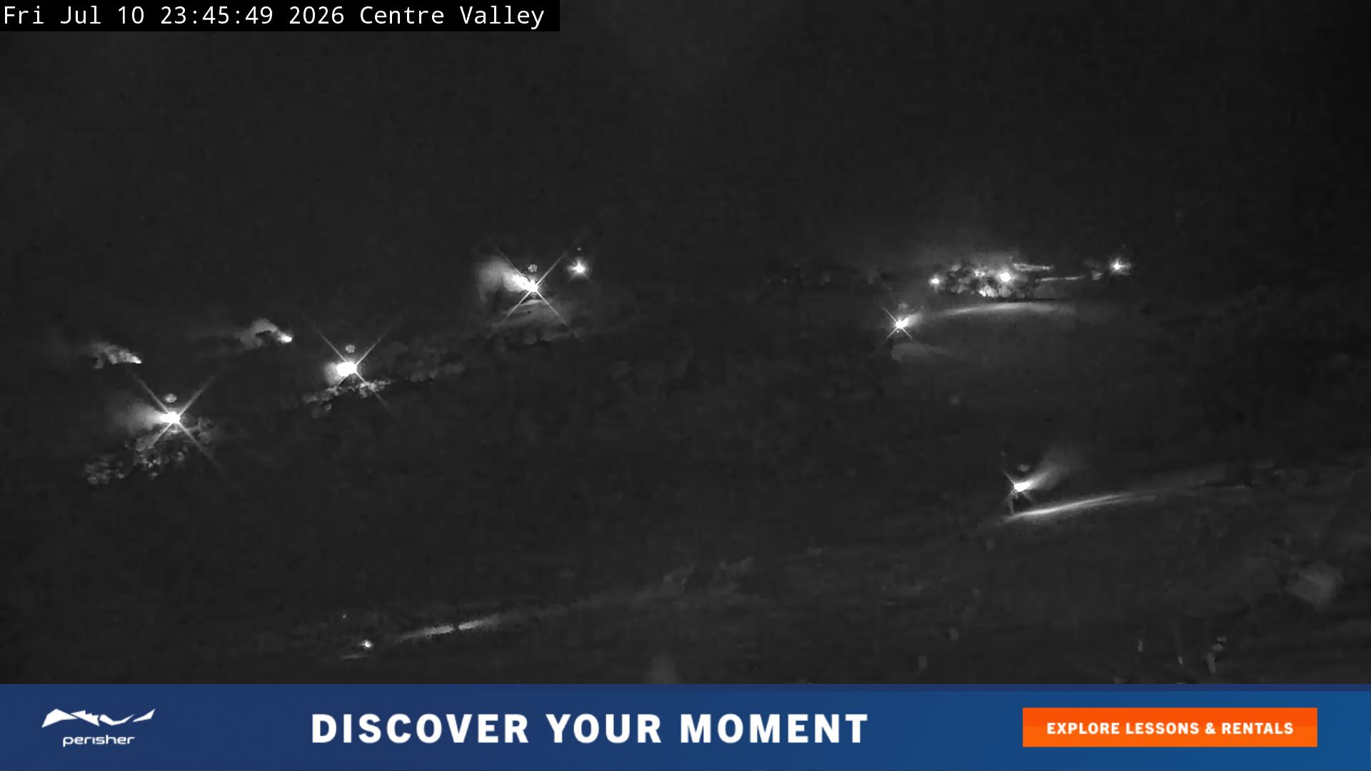 Perisher Centre Valley and Mt Perisher snow cam captured at 10 July 2026 at 11:49 pm AEST