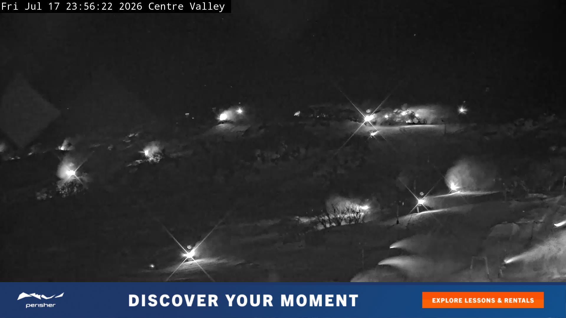 Perisher Centre Valley and Mt Perisher snow cam captured at 17 July 2026 at 11:56 pm AEST