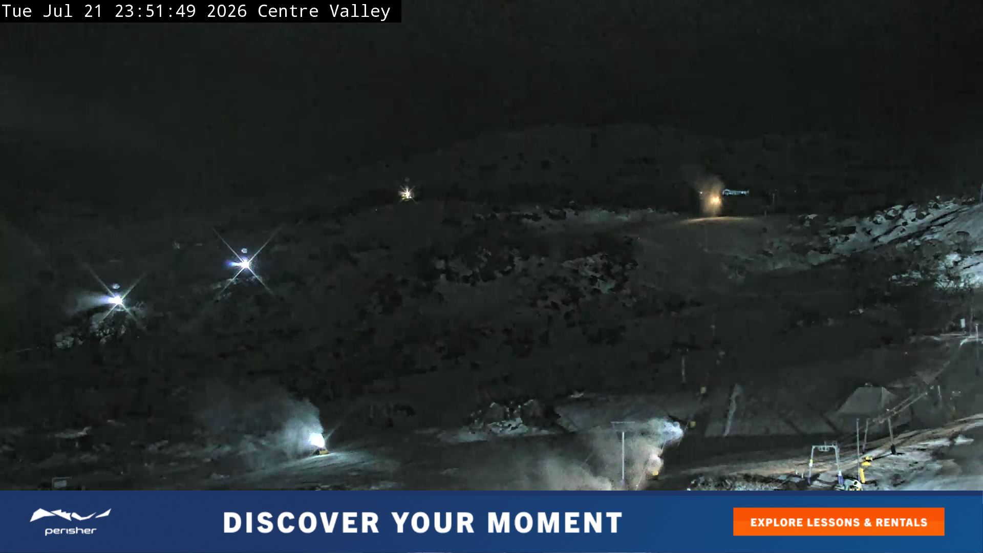 Perisher Centre Valley and Mt Perisher snow cam captured at 21 July 2026 at 11:52 pm AEST