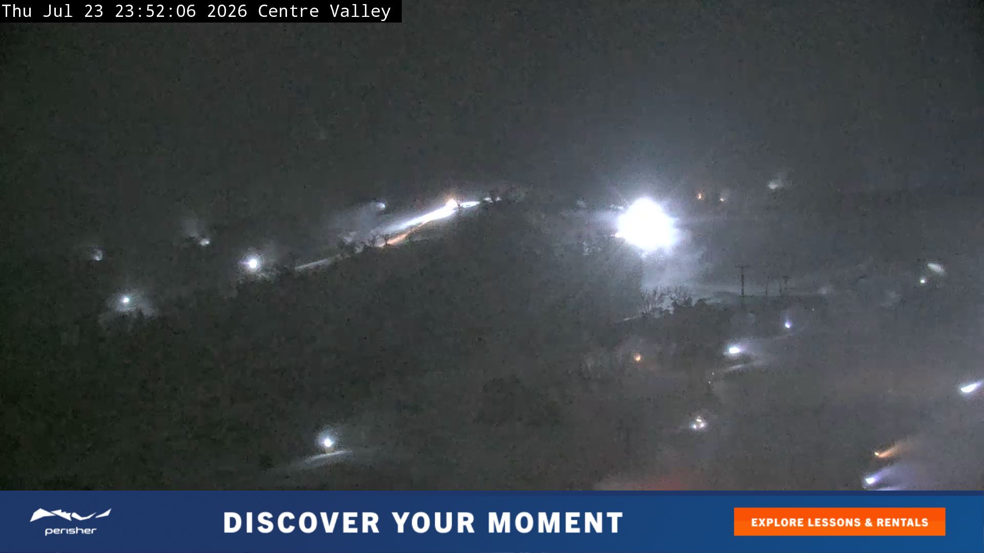 Perisher Centre Valley and Mt Perisher snow cam captured at 23 July 2026 at 11:54 pm AEST