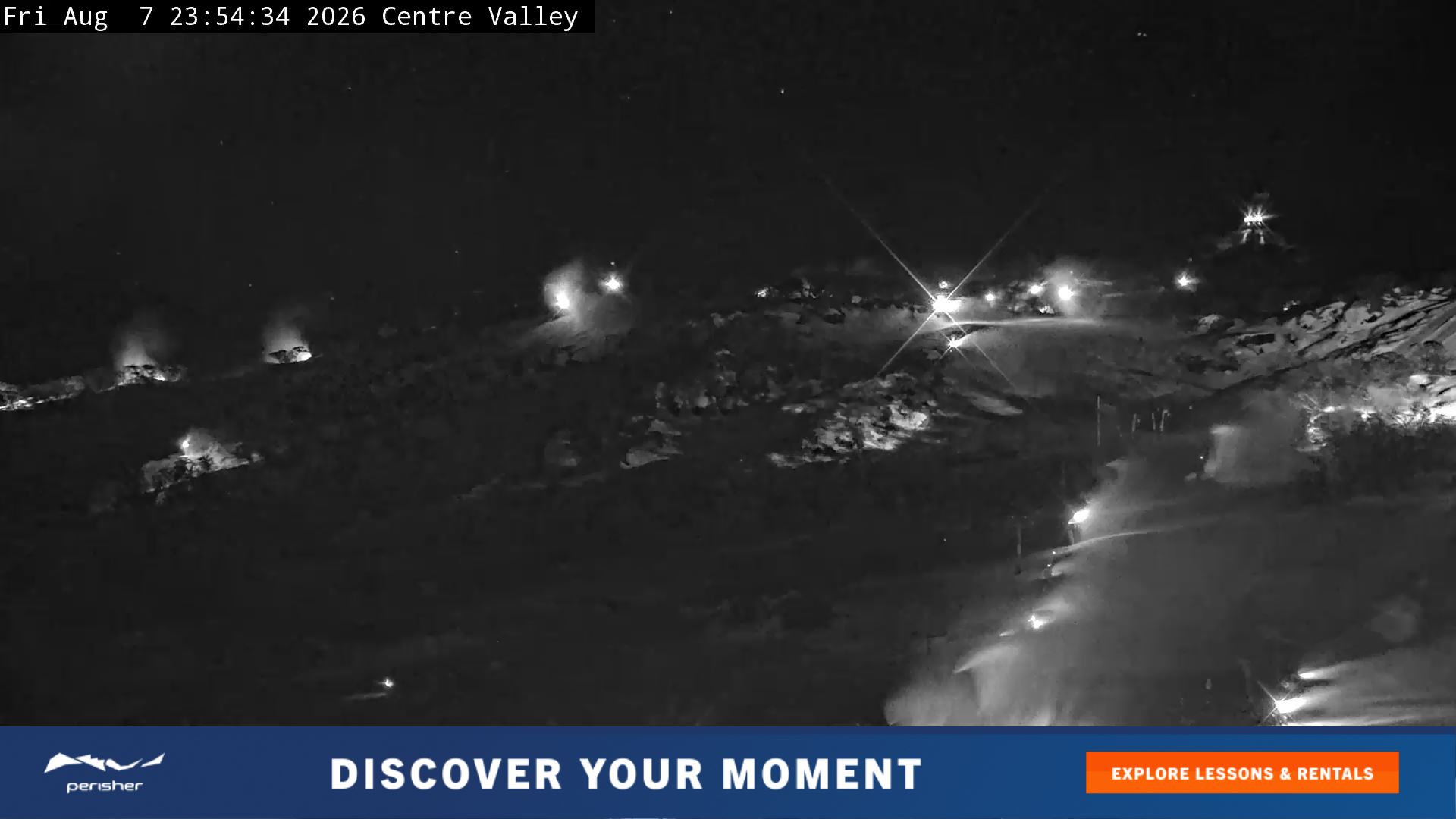Perisher Centre Valley and Mt Perisher snow cam captured at 7 August 2026 at 11:59 pm AEST