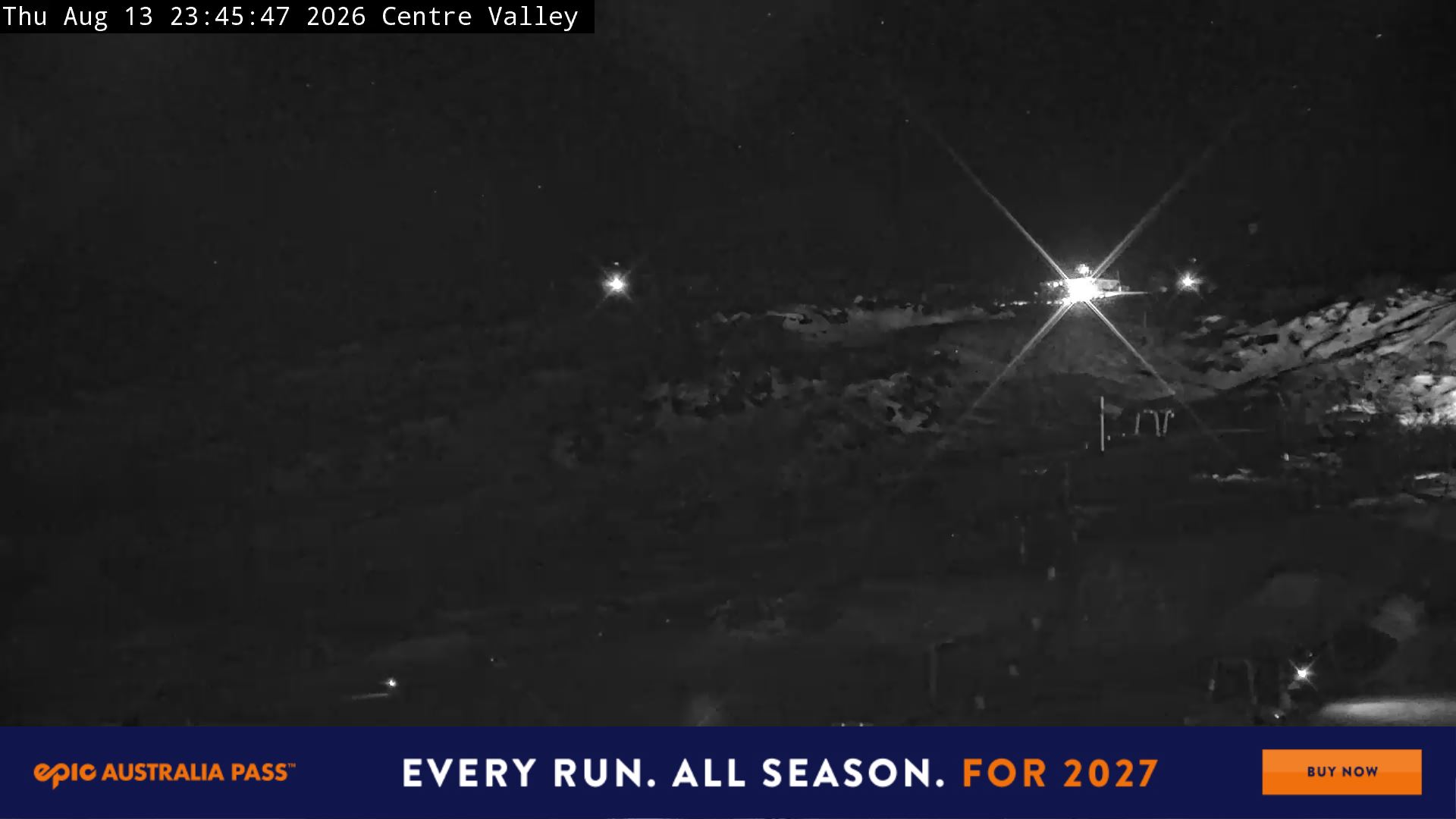 Perisher Centre Valley and Mt Perisher snow cam captured at 13 August 2026 at 11:55 pm AEST