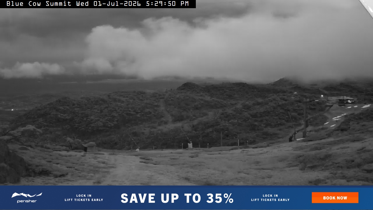 Perisher Blue Cow Summit snow cam captured at 1 July 2026 at 5:30 pm AEST