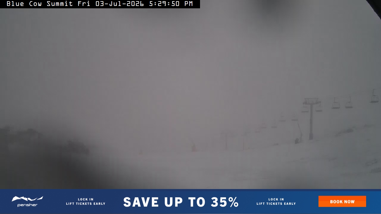 Perisher Blue Cow Summit snow cam captured at 3 July 2026 at 5:30 pm AEST