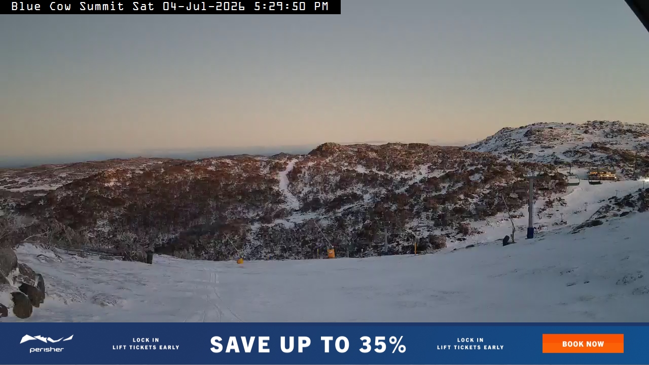 Perisher Blue Cow Summit snow cam captured at 4 July 2026 at 5:40 pm AEST