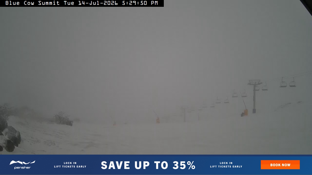 Perisher Blue Cow Summit snow cam captured at 14 July 2026 at 5:39 pm AEST