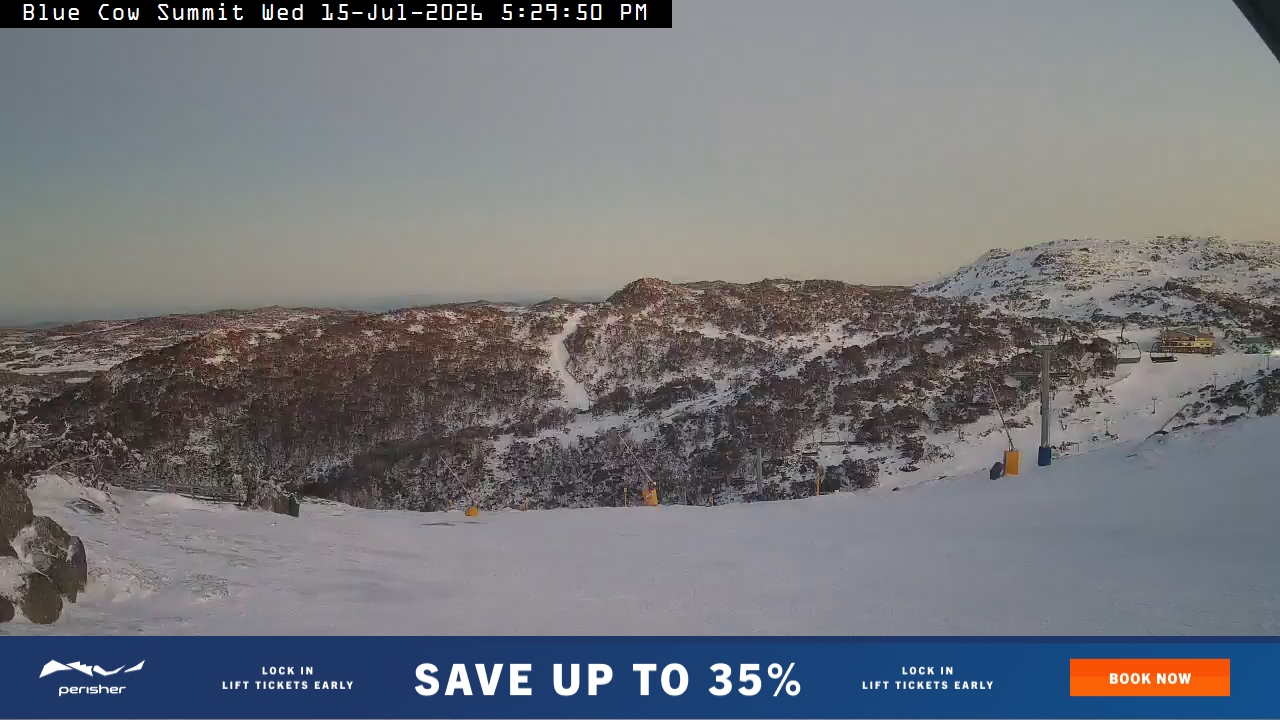 Perisher Blue Cow Summit snow cam captured at 15 July 2026 at 5:40 pm AEST