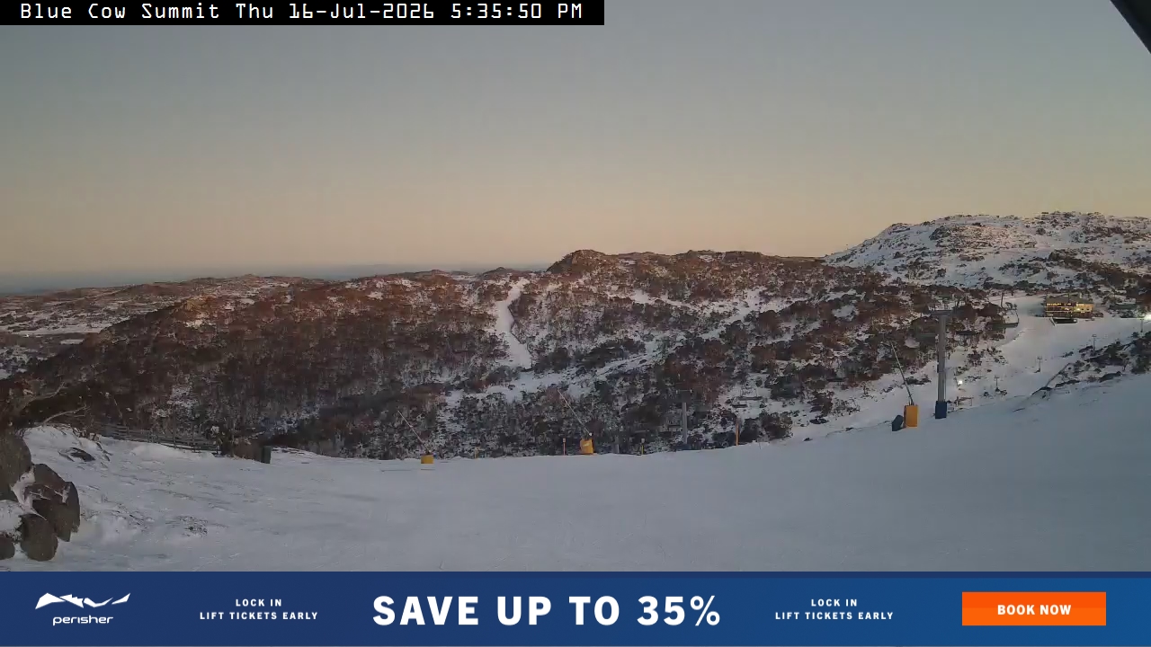 Perisher Blue Cow Summit snow cam captured at 16 July 2026 at 5:41 pm AEST