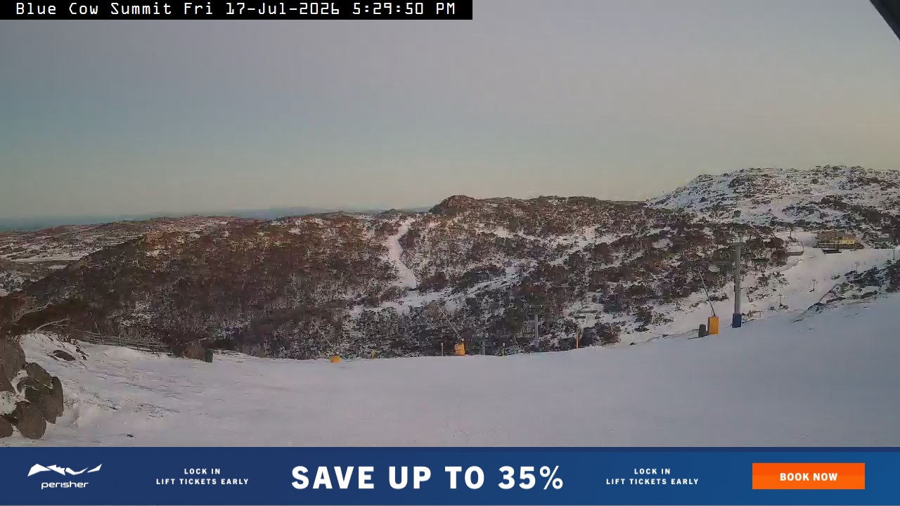 Perisher Blue Cow Summit snow cam captured at 17 July 2026 at 5:32 pm AEST
