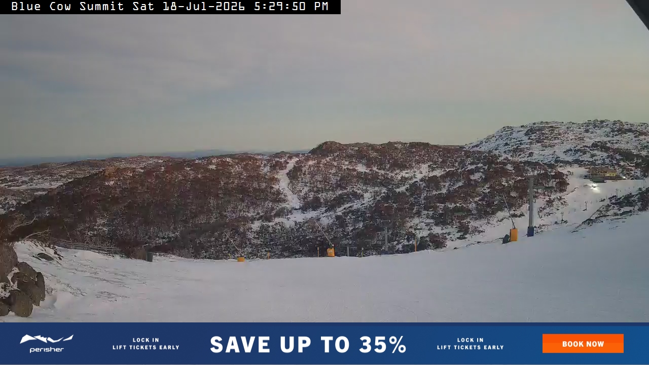 Perisher Blue Cow Summit snow cam captured at 18 July 2026 at 5:33 pm AEST