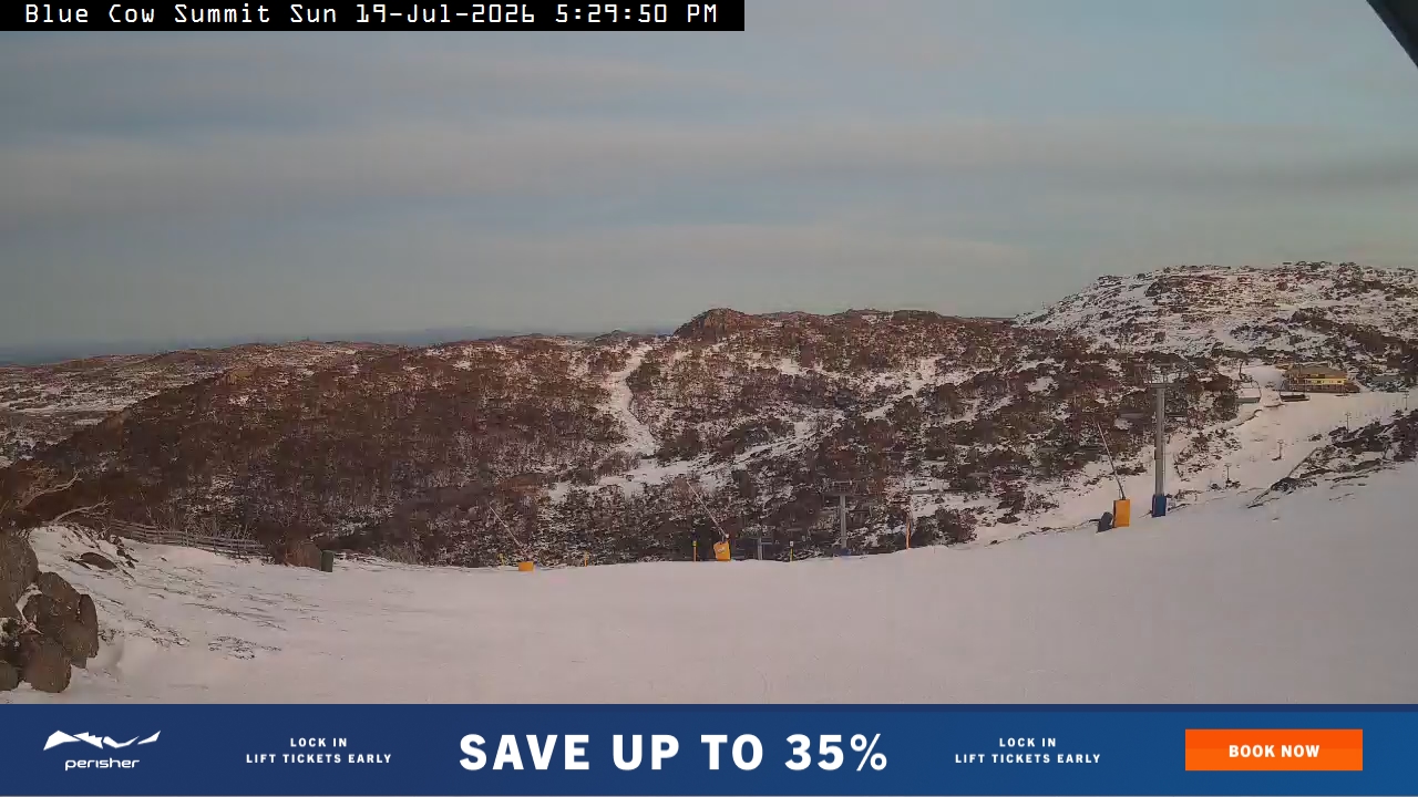 Perisher Blue Cow Summit snow cam captured at 19 July 2026 at 5:34 pm AEST