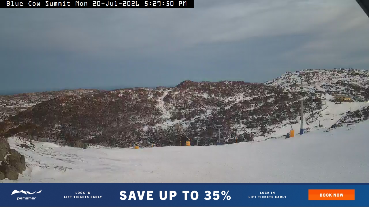 Perisher Blue Cow Summit snow cam captured at 20 July 2026 at 5:35 pm AEST
