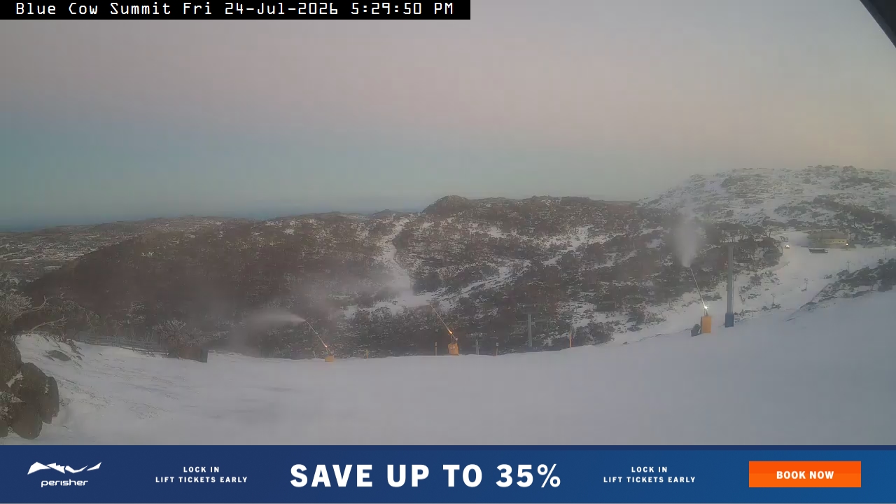 Perisher Blue Cow Summit snow cam captured at 24 July 2026 at 5:30 pm AEST