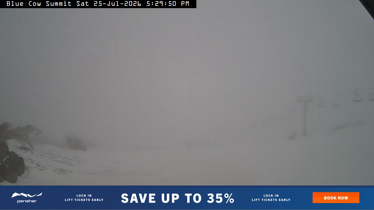 Perisher Blue Cow Summit snow cam captured at 25 July 2026 at 5:34 pm AEST