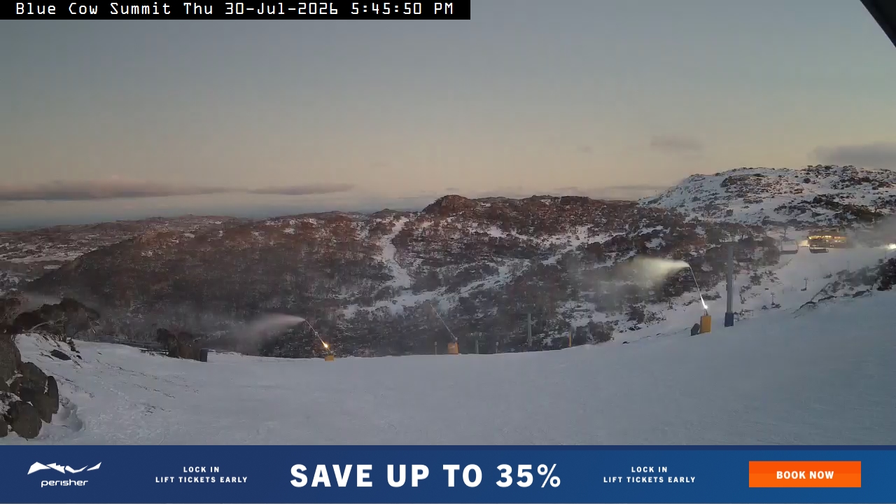 Perisher Blue Cow Summit snow cam captured at 30 July 2026 at 5:50 pm AEST