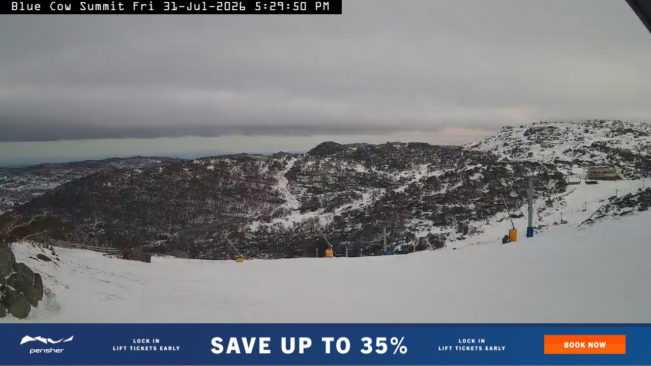 Perisher Blue Cow Summit snow cam captured at 31 July 2026 at 5:40 pm AEST