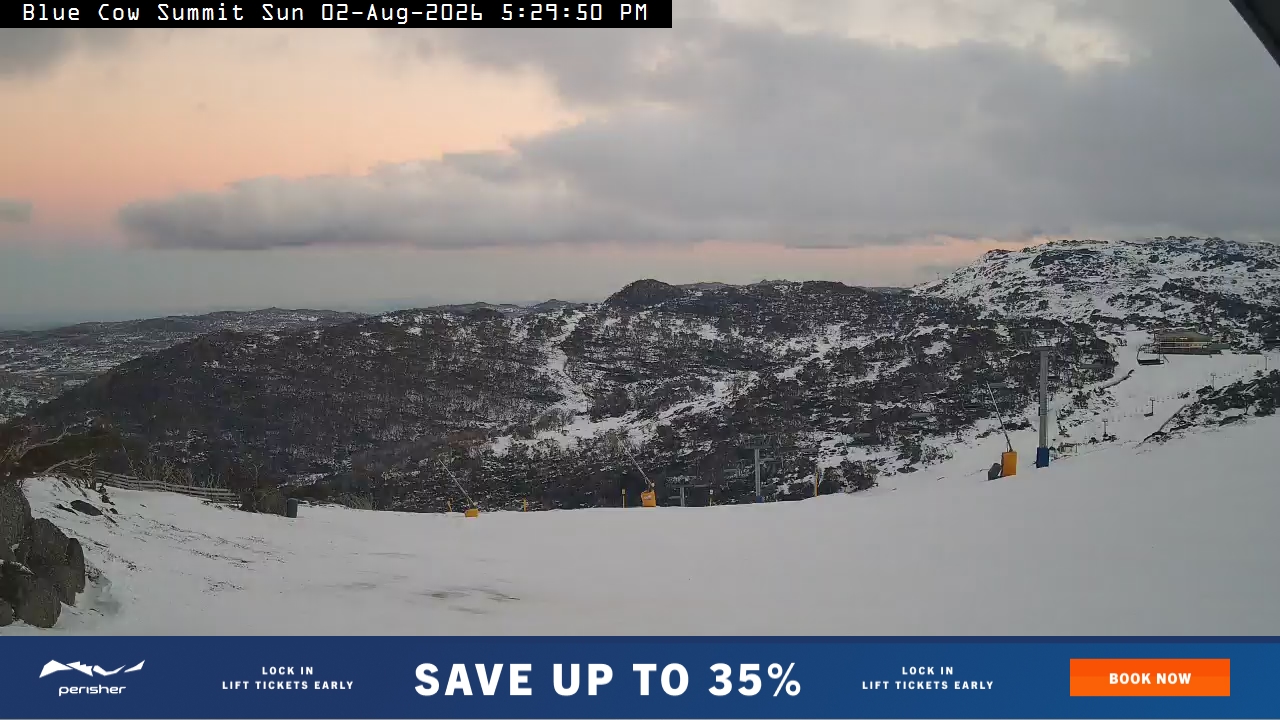 Perisher Blue Cow Summit snow cam captured at 2 August 2026 at 5:40 pm AEST