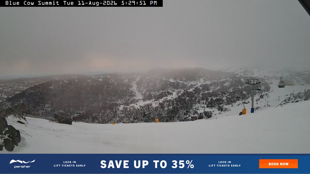 Perisher Blue Cow Summit snow cam captured at 11 August 2026 at 5:40 pm AEST