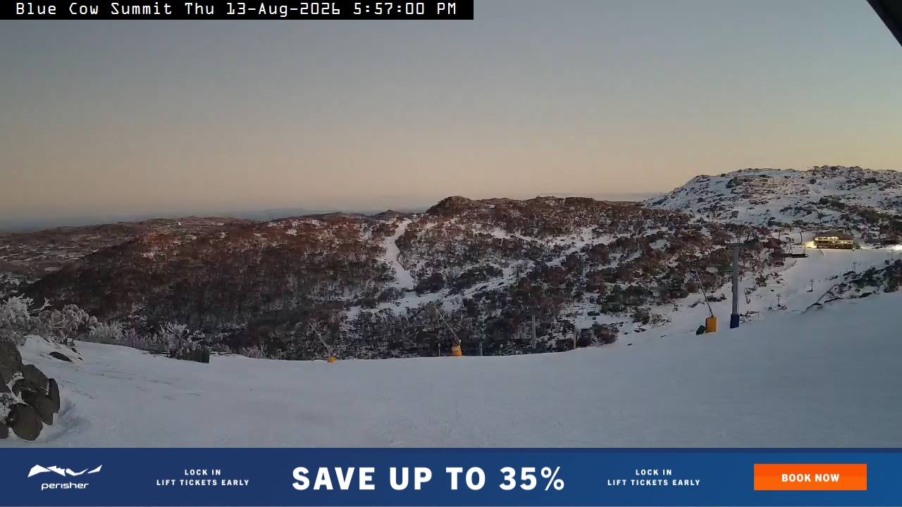 Perisher Blue Cow Summit snow cam captured at 13 August 2026 at 6:00 pm AEST